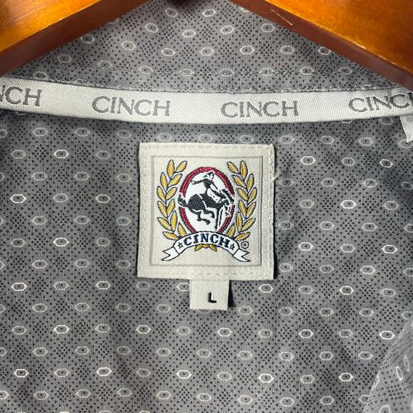 Cinch Button Down Western Shirt Men's Large Gray Geometric Allover Cowboy - Picture 5 of 10
